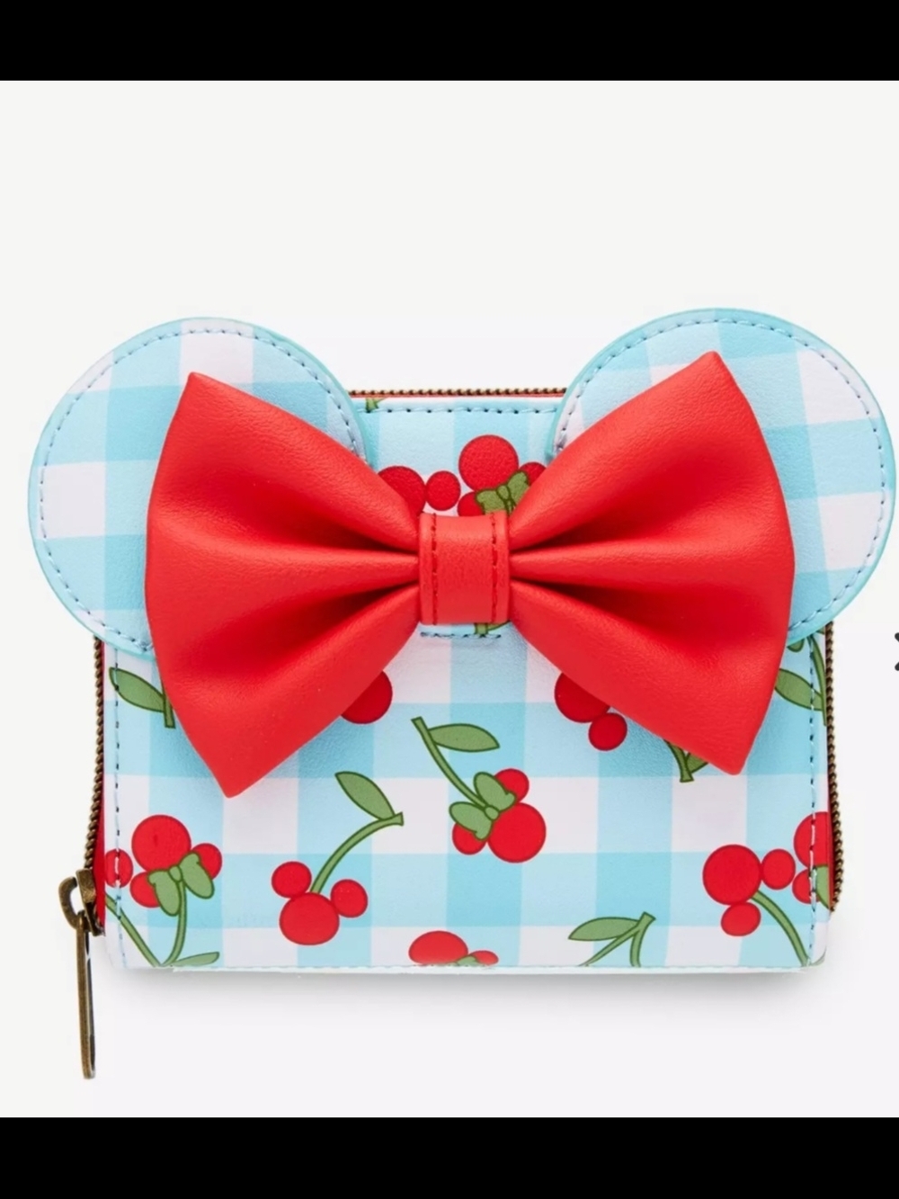 Loungefly Minnie Mouse Cherry Bow Zip Wallet - Red & Light Blue Gingham